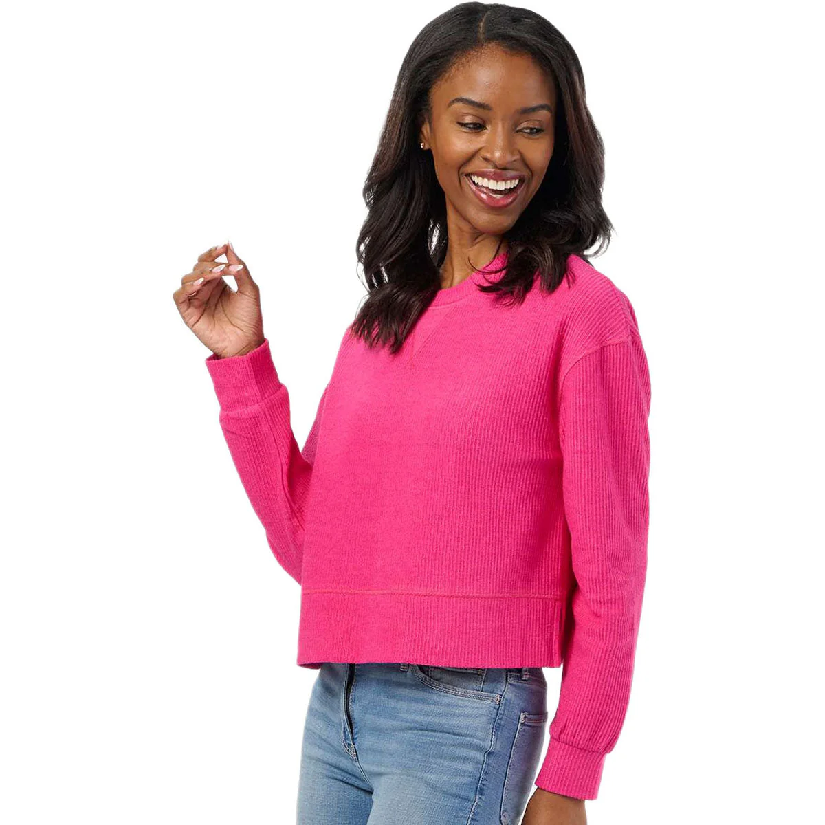 Boxercraft Women's Cosmic Pink Ribbed Knit Cropped Boxy Crew - Image 3