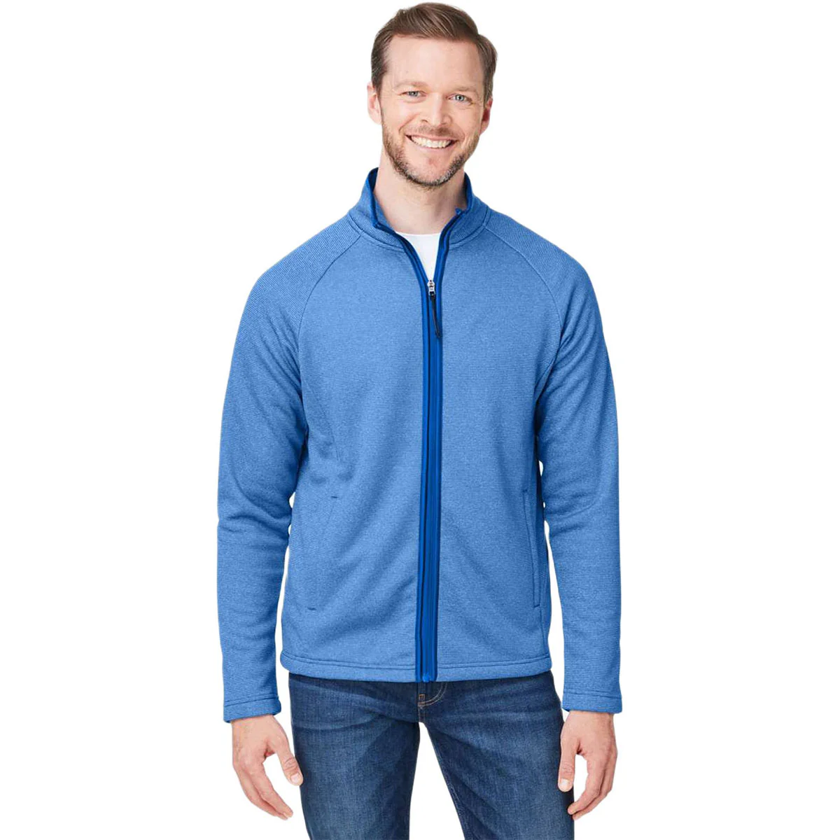 Core 365 Men's True Royal/White Venture Heathered Stripe Full-Zip - Image 3