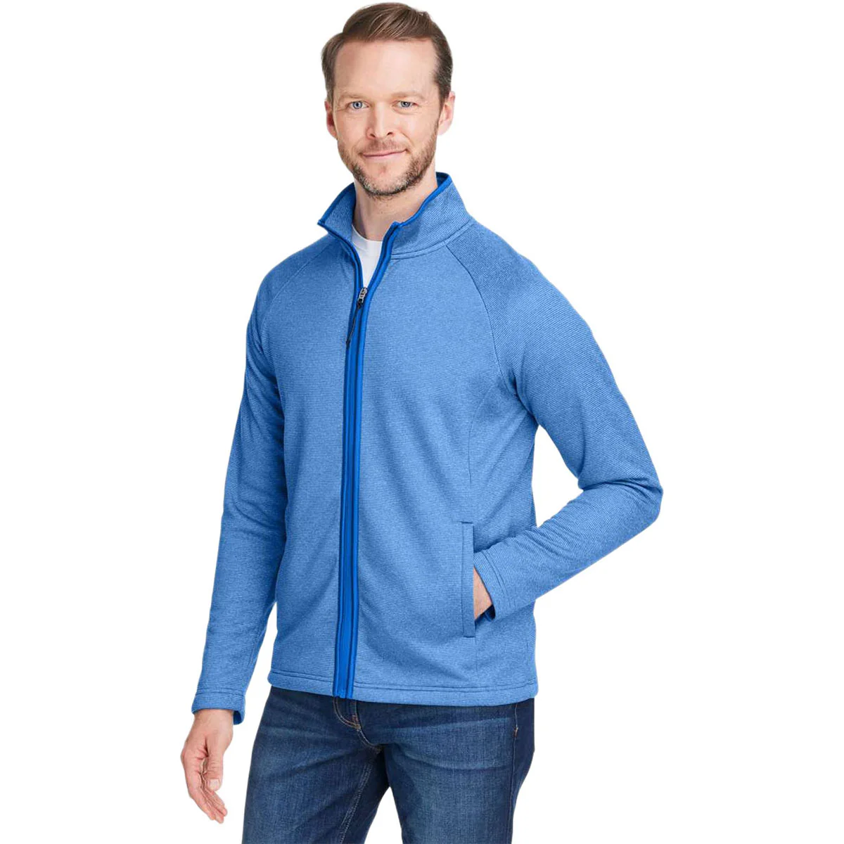 Core 365 Men's True Royal/White Venture Heathered Stripe Full-Zip - Image 5