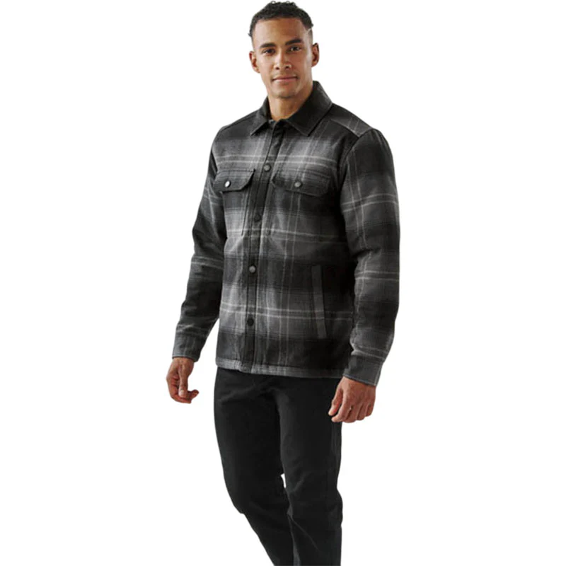 Stormtech Men's Carbon/Black Plaid Highland Sherpa Lined Plaid Jacket - Image 3