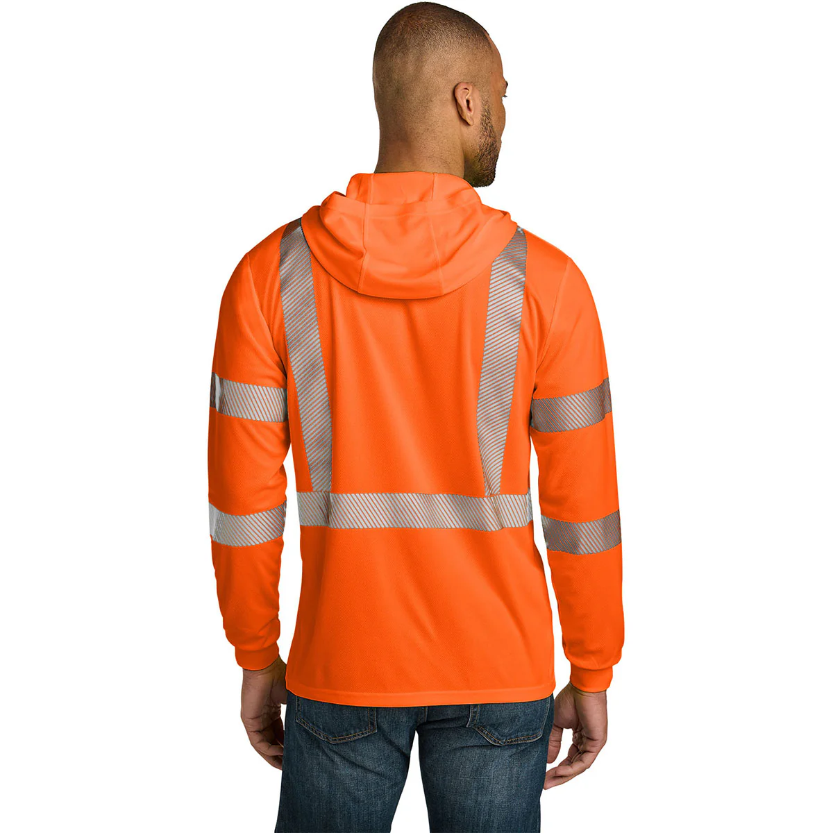 CornerStone Men's Safety Orange ANSI 107 Class 3 Long Sleeve Segmented Tape Hooded Tee - Image 4