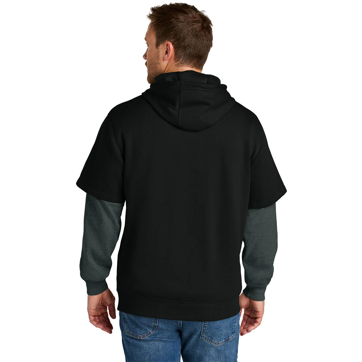 CornerStone Men's Black/Charcoal Heather Touch Fleece Layered Hoodie - Image 4