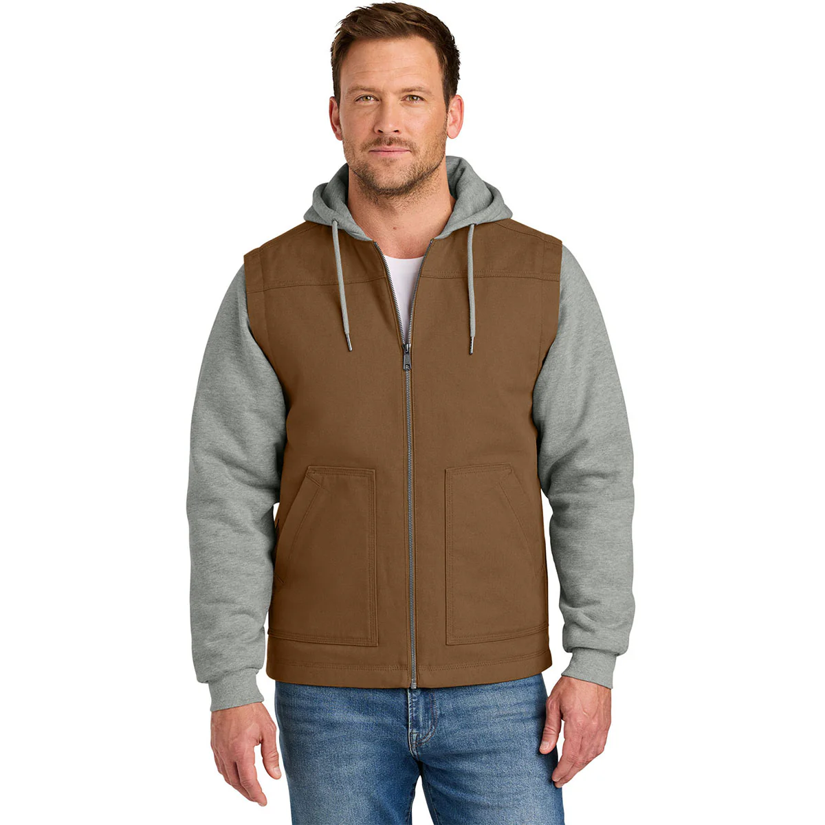 CornerStone Men's Duck Brown/Heather Grey Duck Fleece Full-Zip Hooded Jacket - Image 3