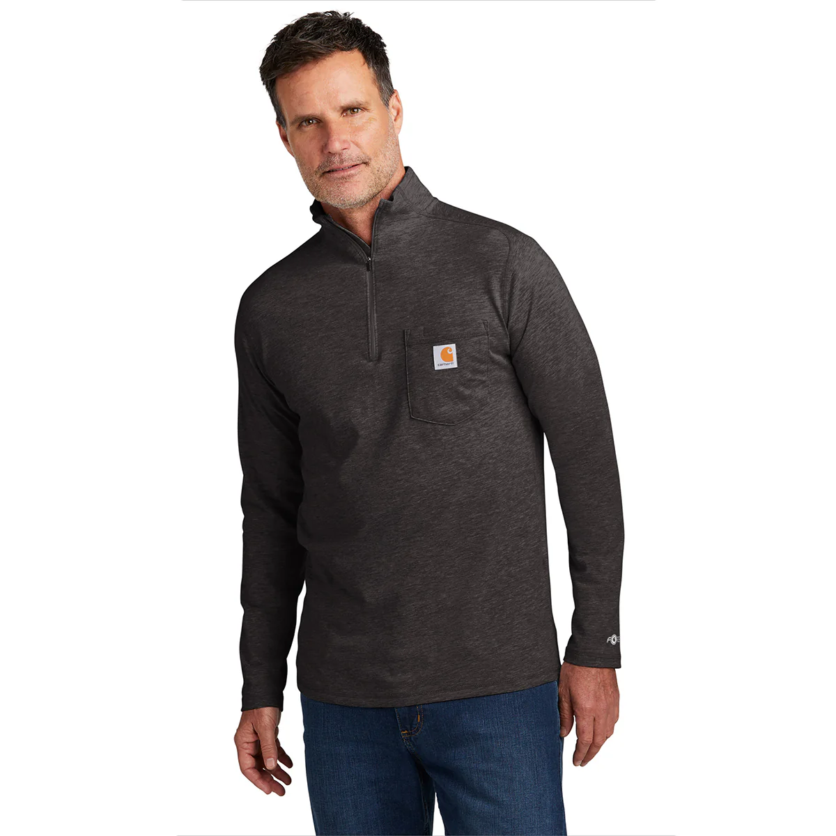 Carhartt Men's Carbon Heather Force 1/4-Zip Long Sleeve T-Shirt - Image 3