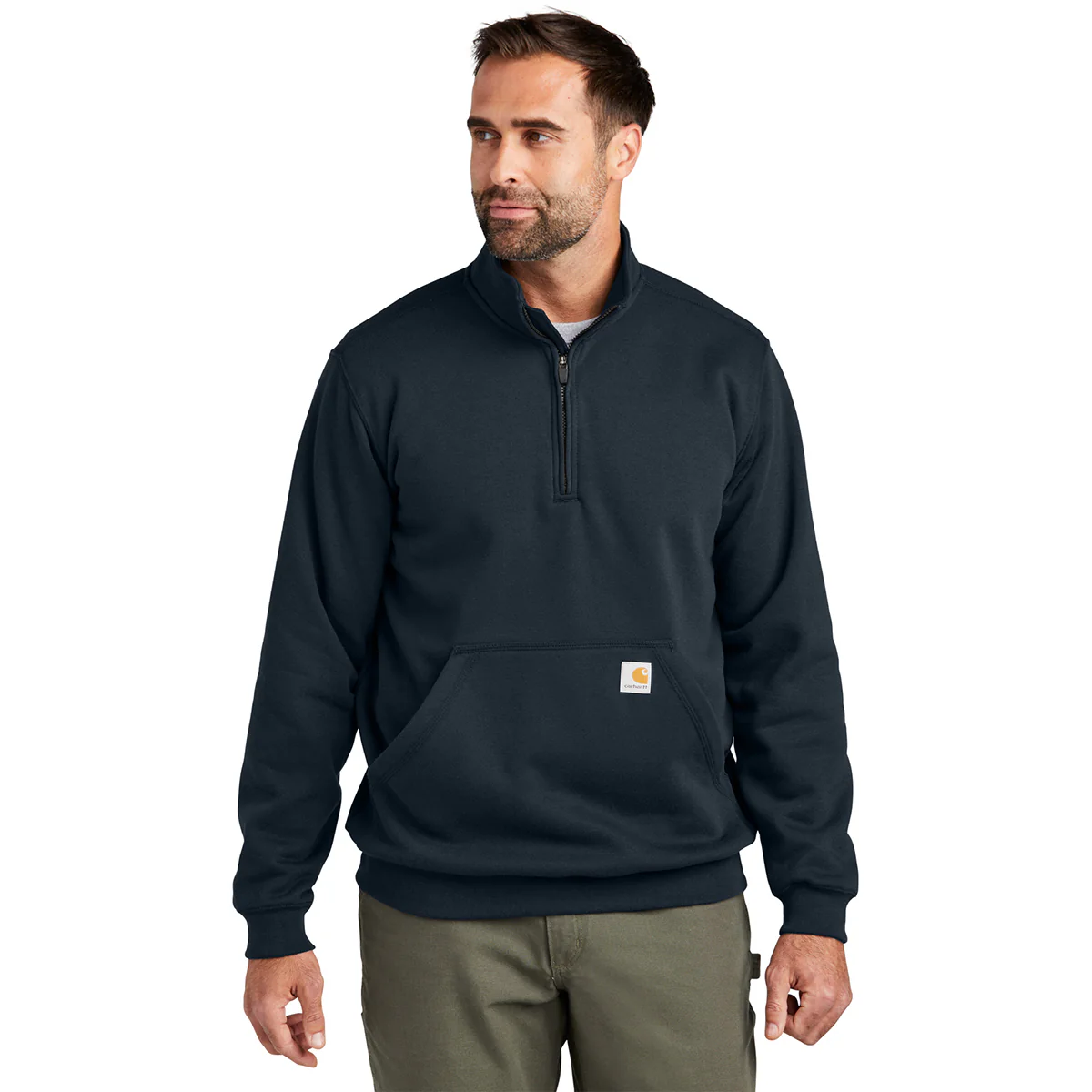 Carhartt Men's New Navy Midweight 1/4-Zip Mock Neck Sweatshirt - Image 3