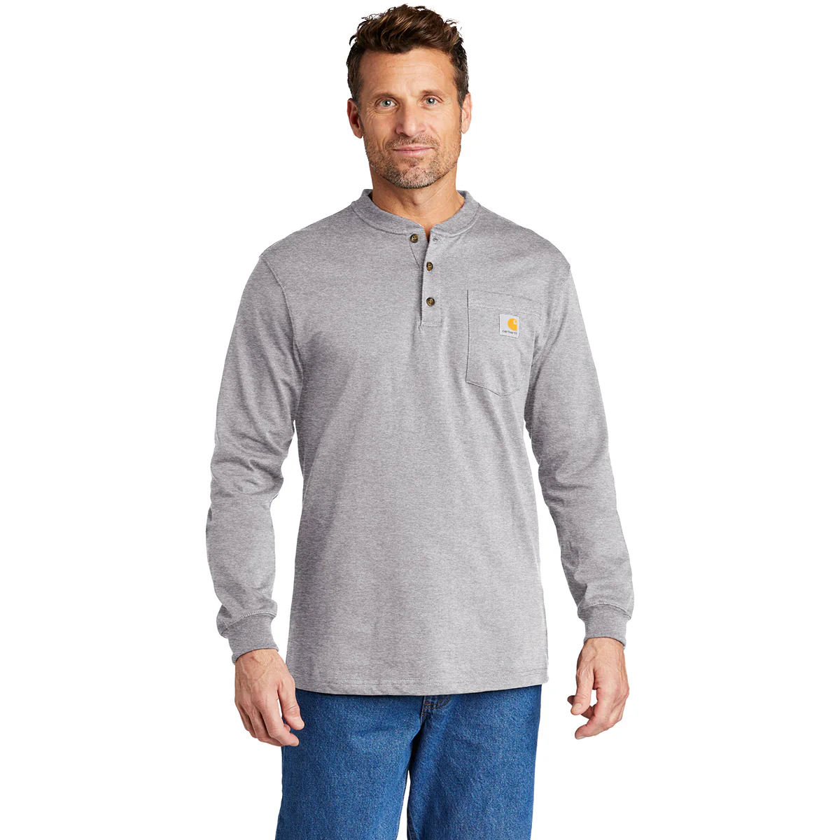 Carhartt Men's Heather Grey Long Sleeve Henley T-Shirt - Image 3