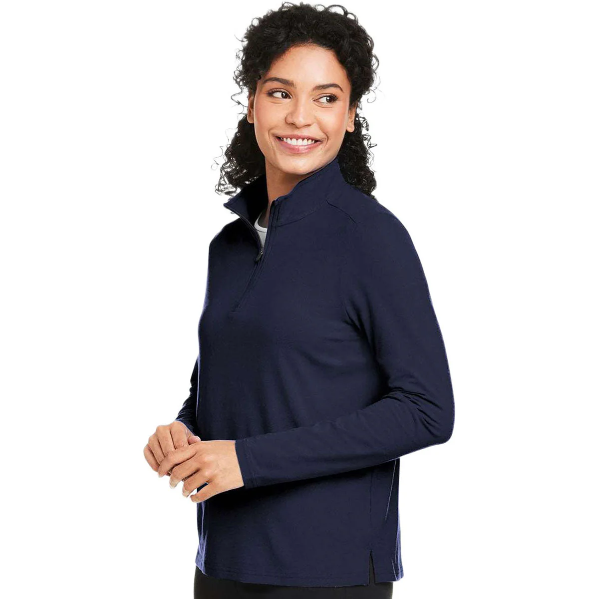 Devon & Jones Women's Navy Raleigh Stretch Quarter-Zip Pullover - Image 5