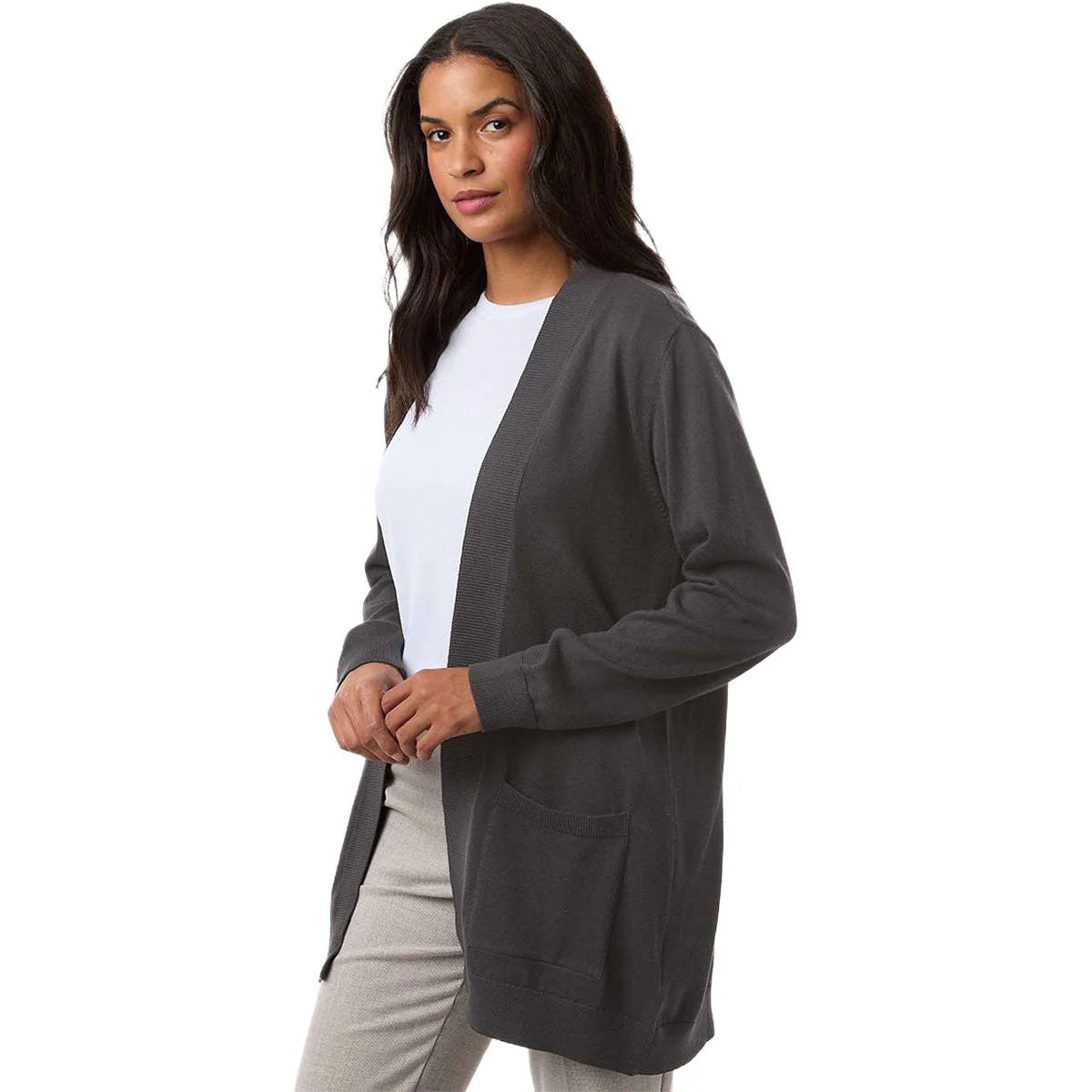Devon & Jones Women's Graphite New Classics Open Cardigan Sweater - Image 5