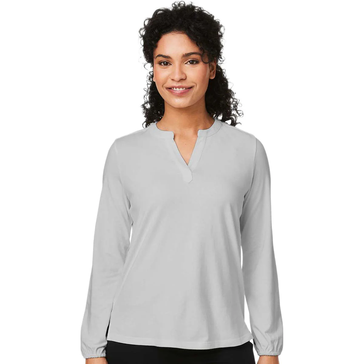 Devon & Jones Women's Grey Raleigh Half-Placket Knit Top - Image 3