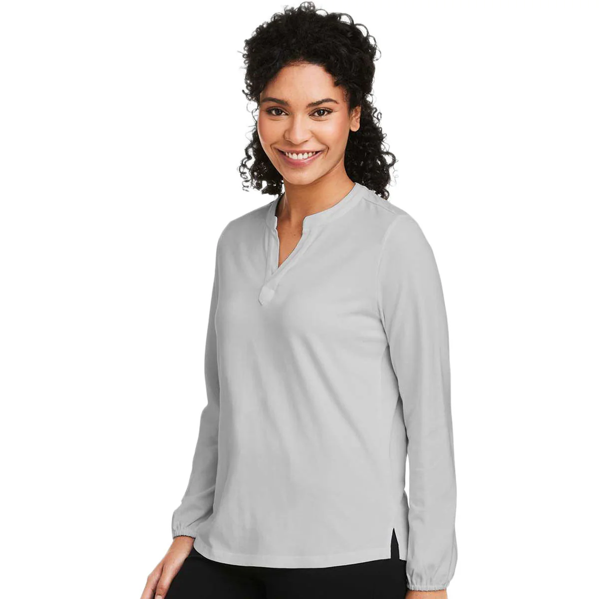 Devon & Jones Women's Grey Raleigh Half-Placket Knit Top - Image 5