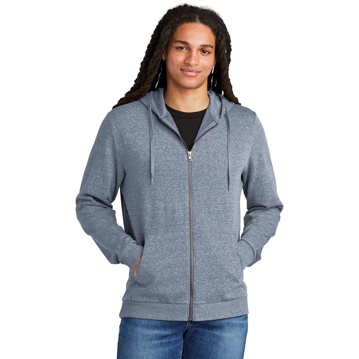 District Men's Navy Frost Perfect Tri Fleece Full-Zip Hoodie - Image 3