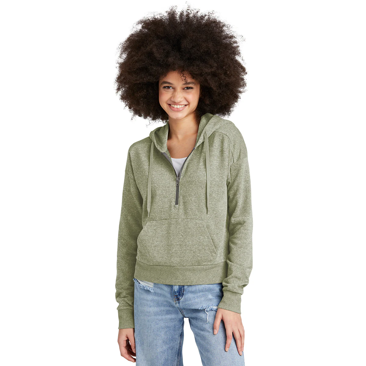 District Women's Military Green Frost Perfect Tri Fleece 1/2-Zip Pullover - Image 3