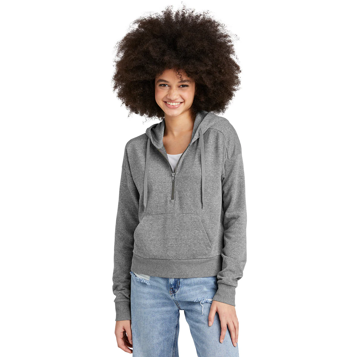 District Women's Heathered Charcoal Perfect Tri Fleece 1/2-Zip Pullover - Image 3