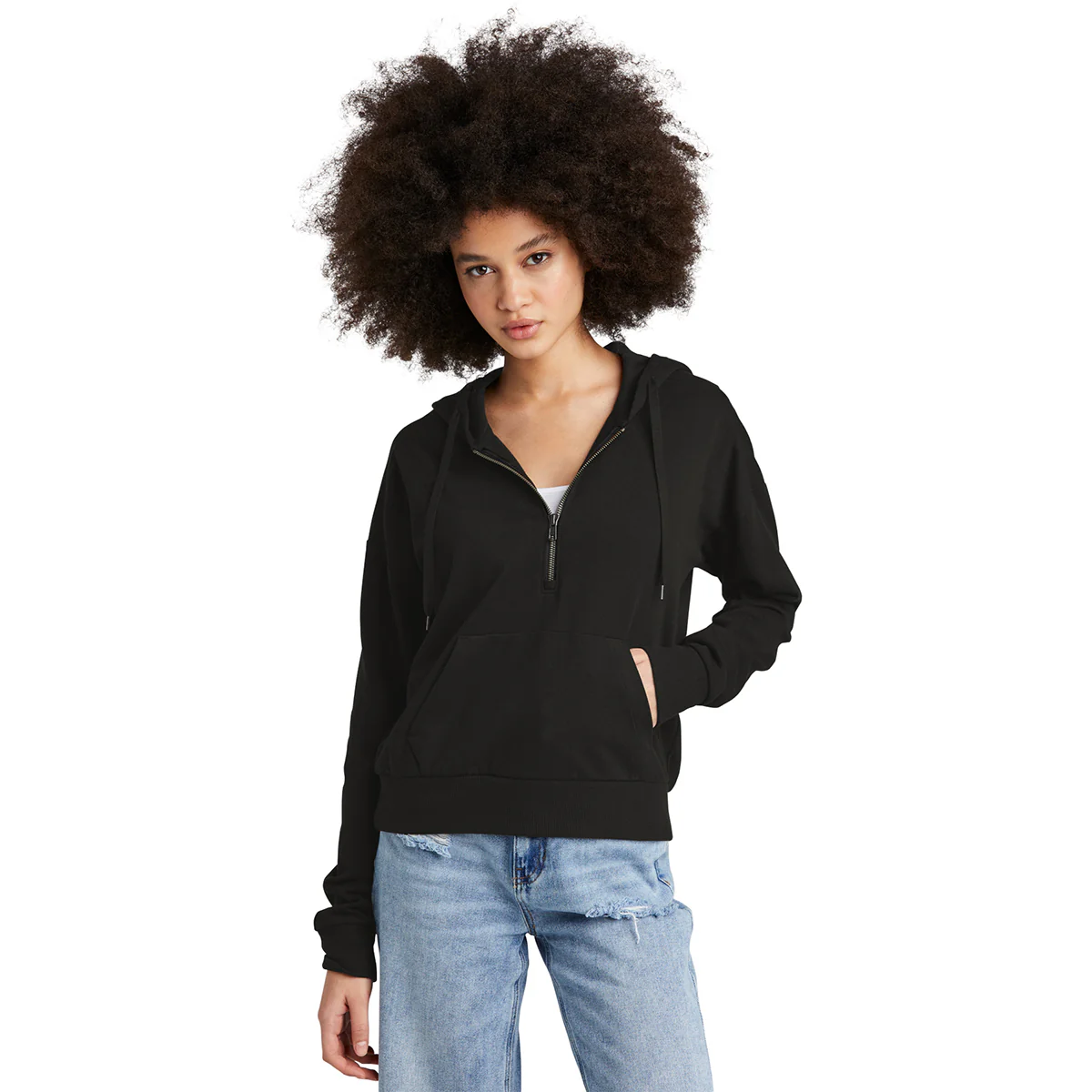 District Women's Black Perfect Tri Fleece 1/2-Zip Pullover - Image 3