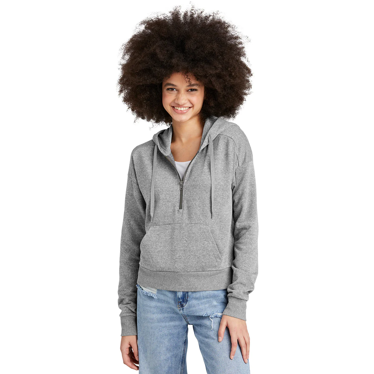 District Women's Grey Frost Perfect Tri Fleece 1/2-Zip Pullover - Image 3