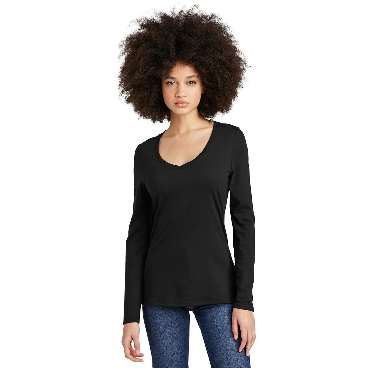 District Women's Black Perfect Tri Long Sleeve V-Neck Tee - Image 3