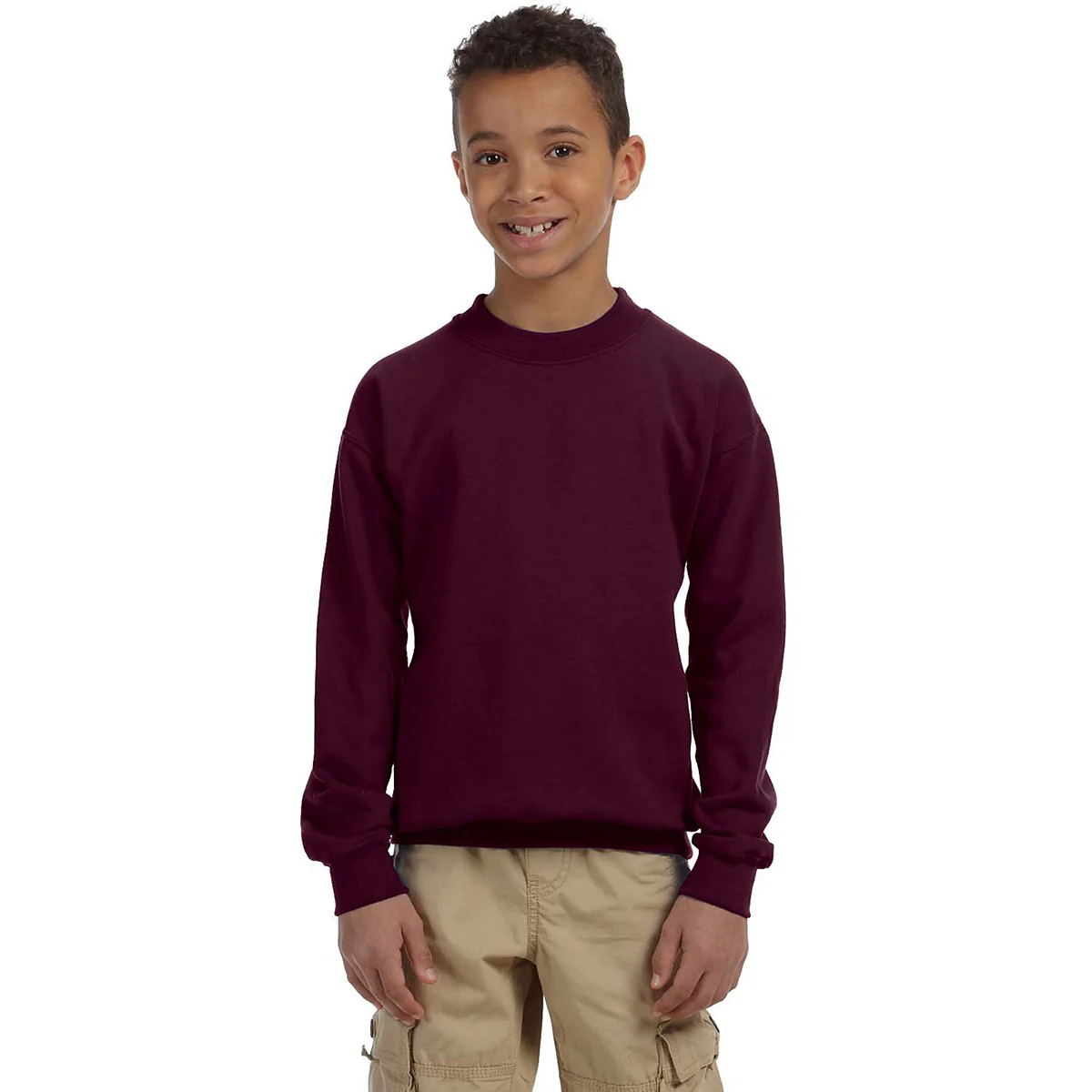 Gildan Youth Maroon Heavy Blend 8 oz. 50/50 Fleece Crew - Image 4