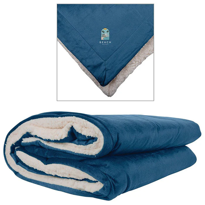 Logomark Navy Stonebridge Micro Mink Sherpa Blanket - Image 2