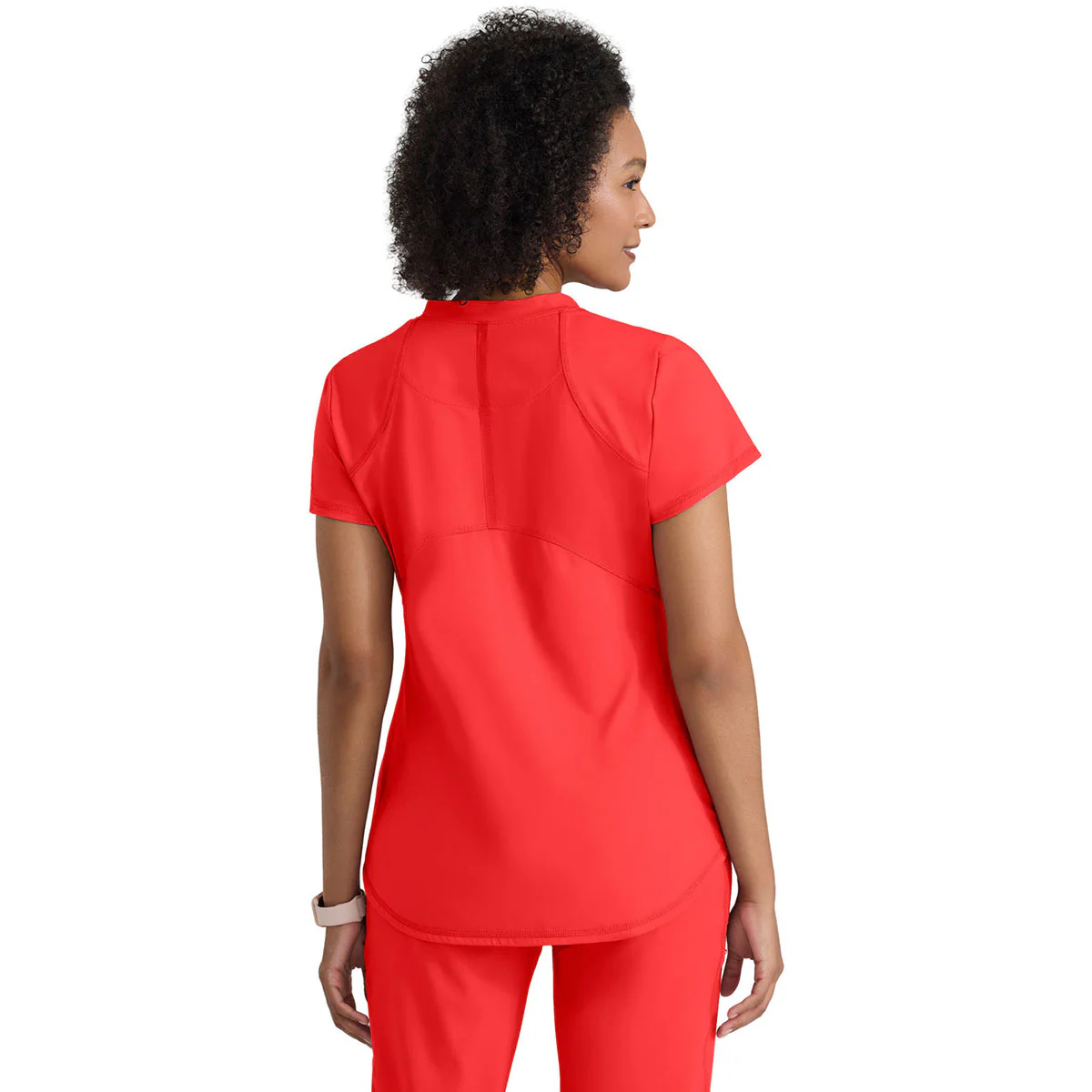 Grey's Anatomy Women's Radiant Coral Two Pocket V-Neck Define Top - Image 2