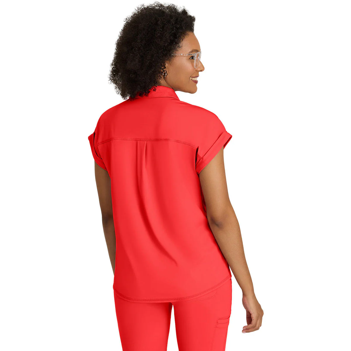Grey's Anatomy Women's Radiant Coral One Pocket Polo Neck Renew Top - Image 2