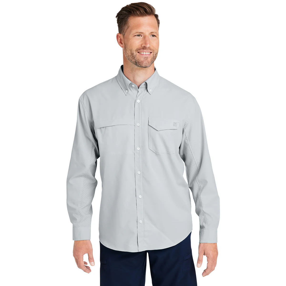 HUK Men's Harbor Mist Tide Point Long Sleeve Shirt - Image 4