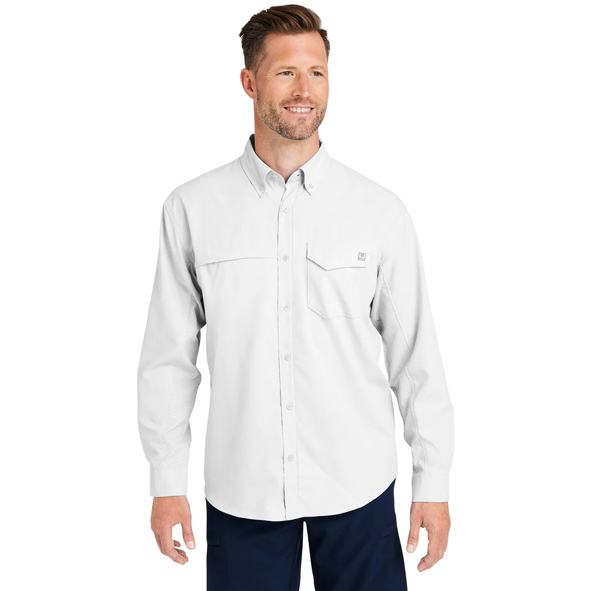 HUK Men's White Tide Point Long Sleeve Shirt - Image 4