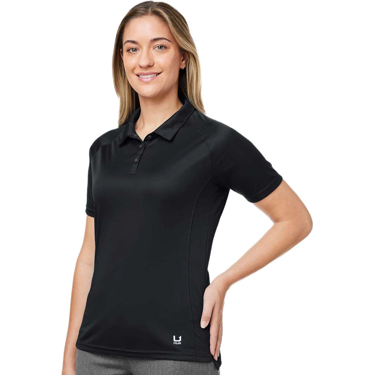 HUK Women's Black LoPro Solid Performance Polo - Image 5