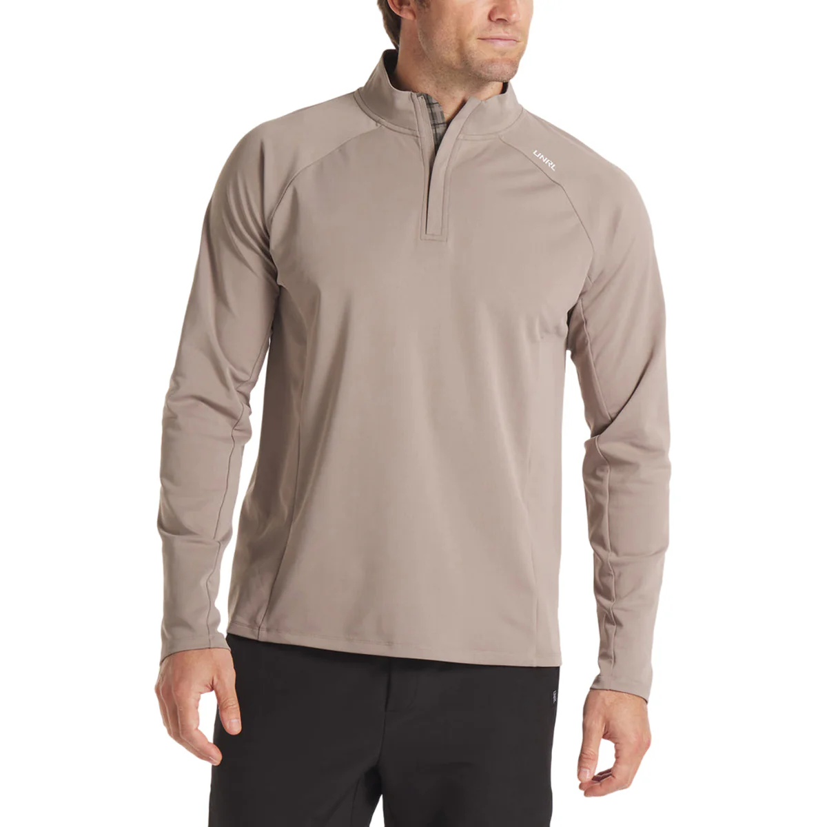 UNRL Men's Taupe Plaid Highlands Quarter Zip - Image 3