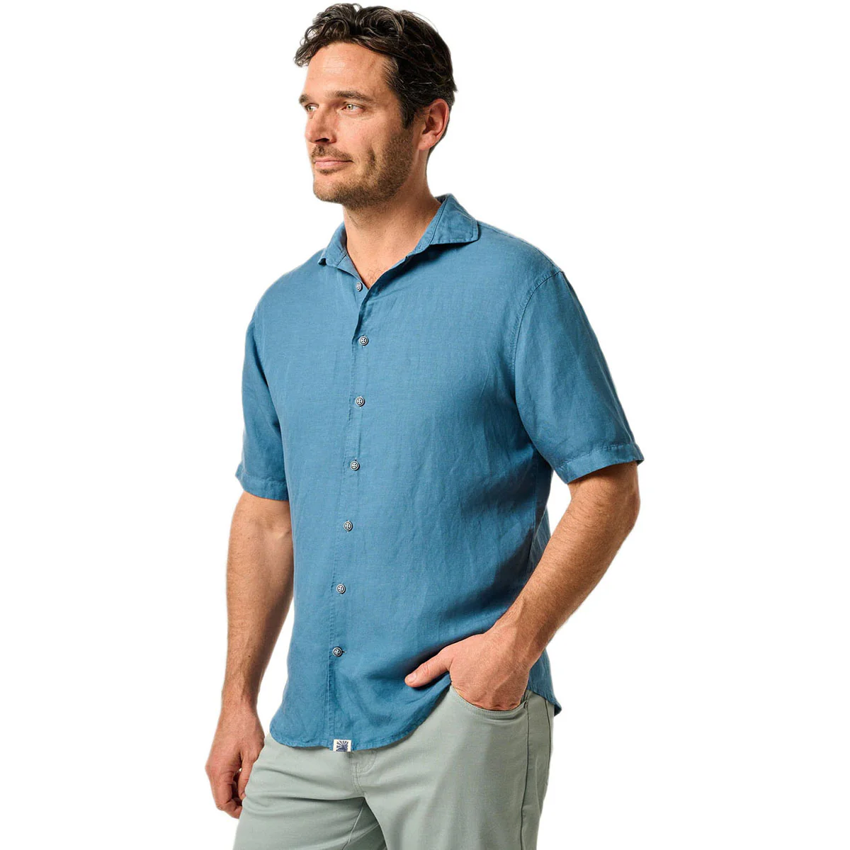Johnnie-O Men's Navy Gianni Short Sleeve Hangin' Out Linen Button Down Shirt - Image 3