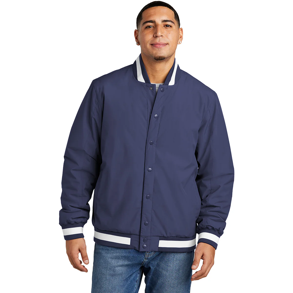 Sport-Tek Men's True Navy Insulated Varsity Jacket - Image 4