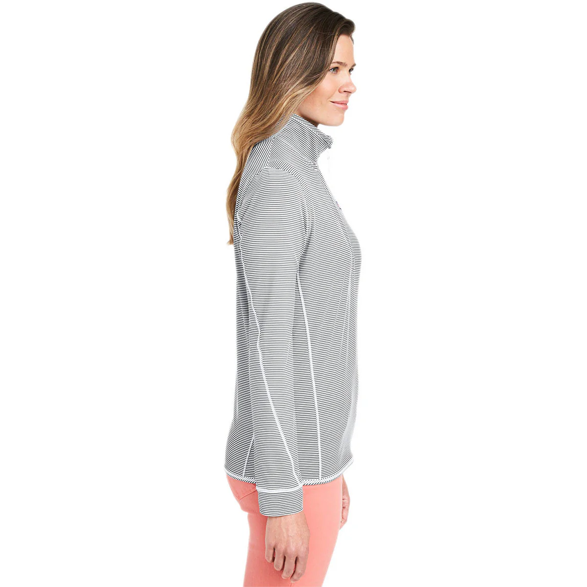 Vineyard Vines Women's Heather Grey Microstripe Sankaty Half-Zip Pullover - Image 3