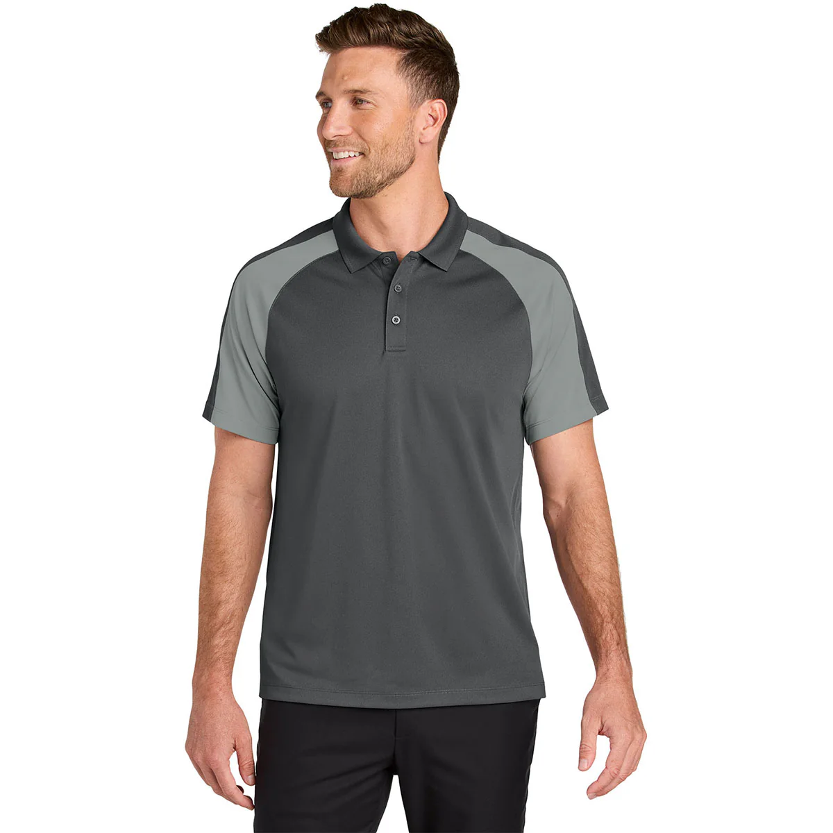 Port Authority Men's Storm Grey/Gusty Grey Wearever Performance Pique Colorblock Polo - Image 3