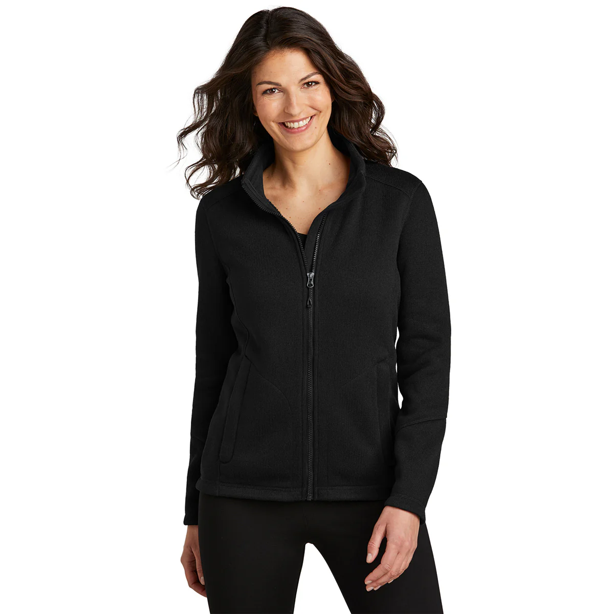 Port Authority Women's Deep Black Arc Sweater Fleece Jacket - Image 3