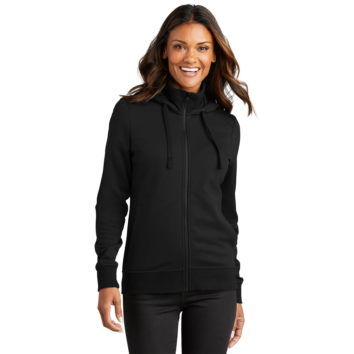 Port Authority Women's Deep Black Smooth Fleece Hooded Jacket - Image 3