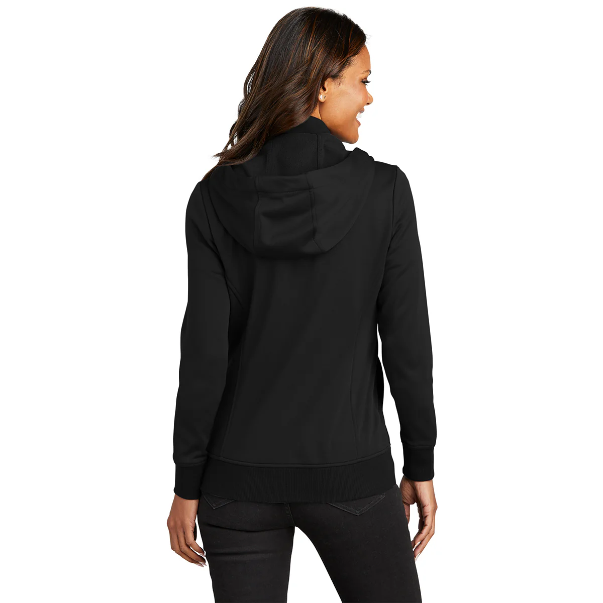 Port Authority Women's Deep Black Smooth Fleece Hooded Jacket - Image 4