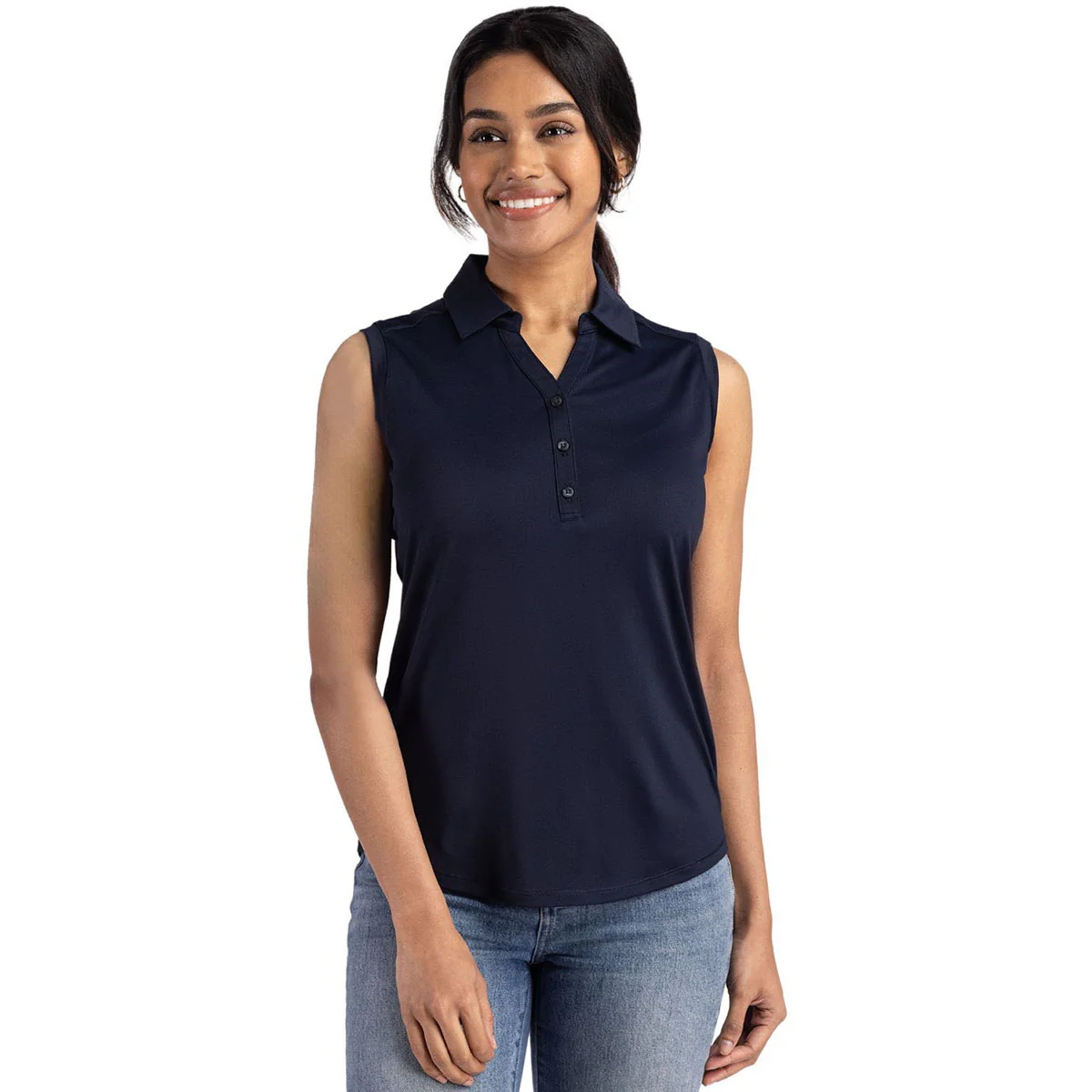 Cutter & Buck Women's Navy Blue Forge Eco Stretch Recycled Sleeveless Polo - Image 3
