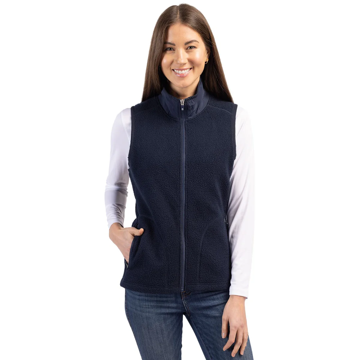 Cutter & Buck Women's Navy Blue Cascade Eco Sherpa Fleece Vest - Image 3