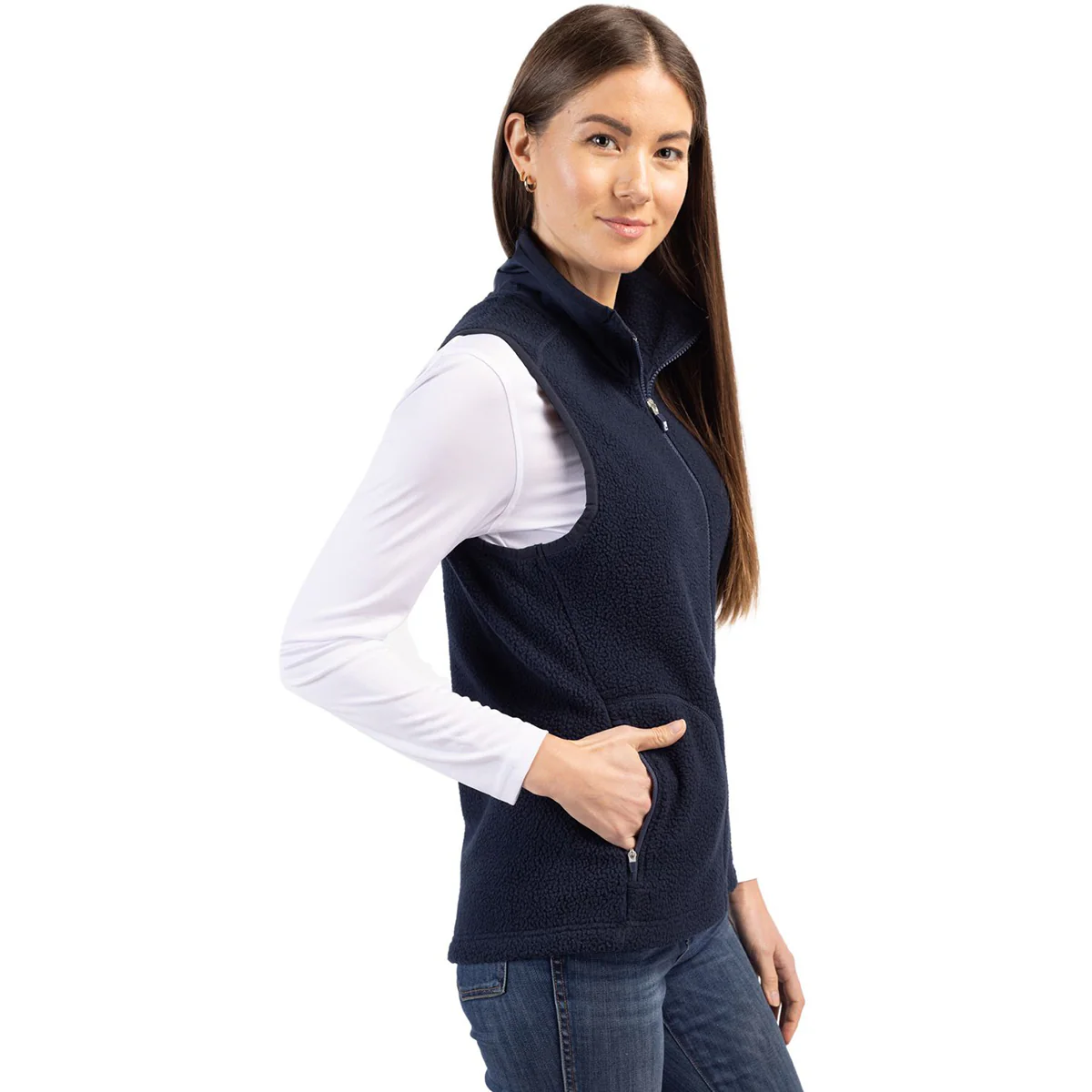 Cutter & Buck Women's Navy Blue Cascade Eco Sherpa Fleece Vest - Image 5