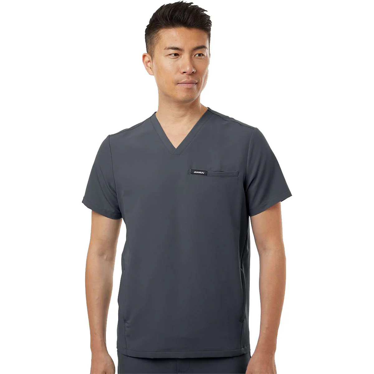 Jaanuu Men's Carbon Grey Platt 3-Pocket Scrub V-Neck Top - Image 3
