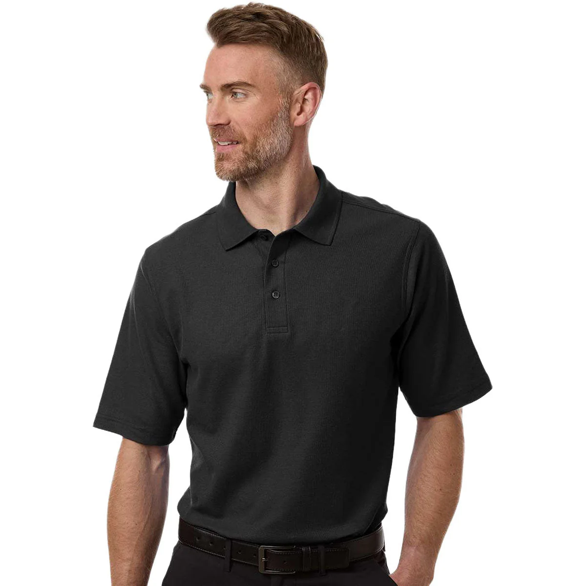 Harriton Men's Black Tall Maverick CVC Pique Polo - Image 3