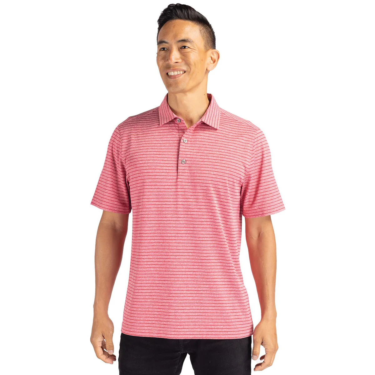 Cutter & Buck Men's Cardinal Red Heather Forge Eco Heather Stripe Stretch Recycled Polo - Image 3