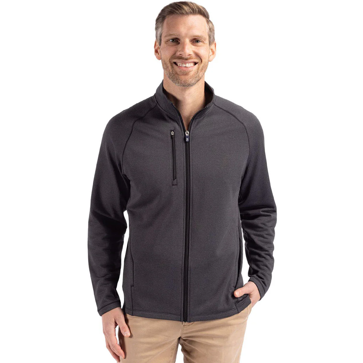 Cutter & Buck Men's Black Heather Peshastin Fleece Recycled Full Zip Jacket - Image 3