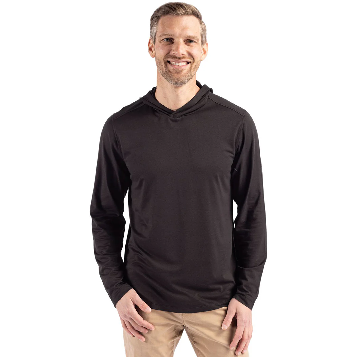 Cutter & Buck Men's Black Coastline Epic Comfort Eco Recycled Hooded Shirt - Image 3