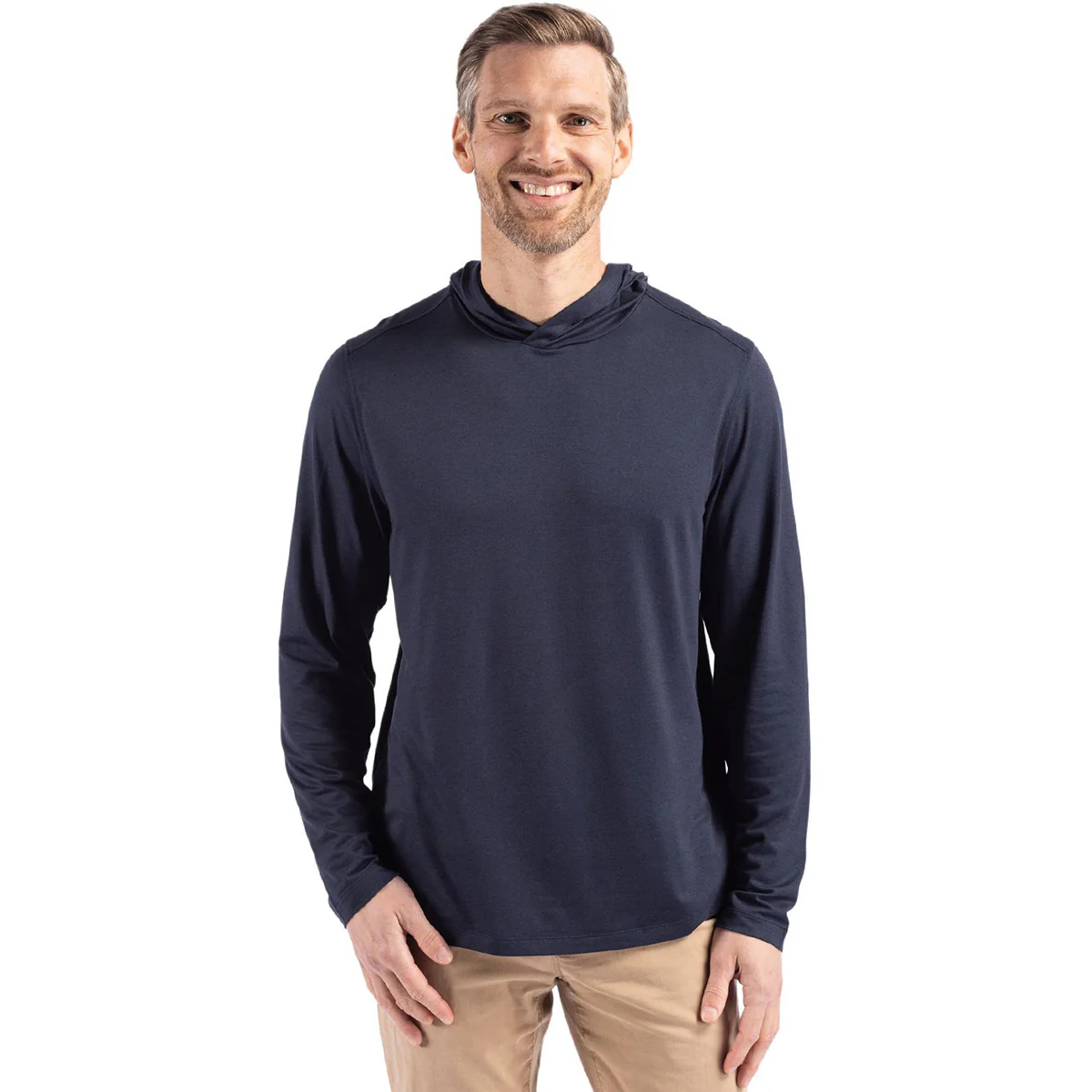 Cutter & Buck Men's Navy Blue Coastline Epic Comfort Eco Recycled Hooded Shirt - Image 3