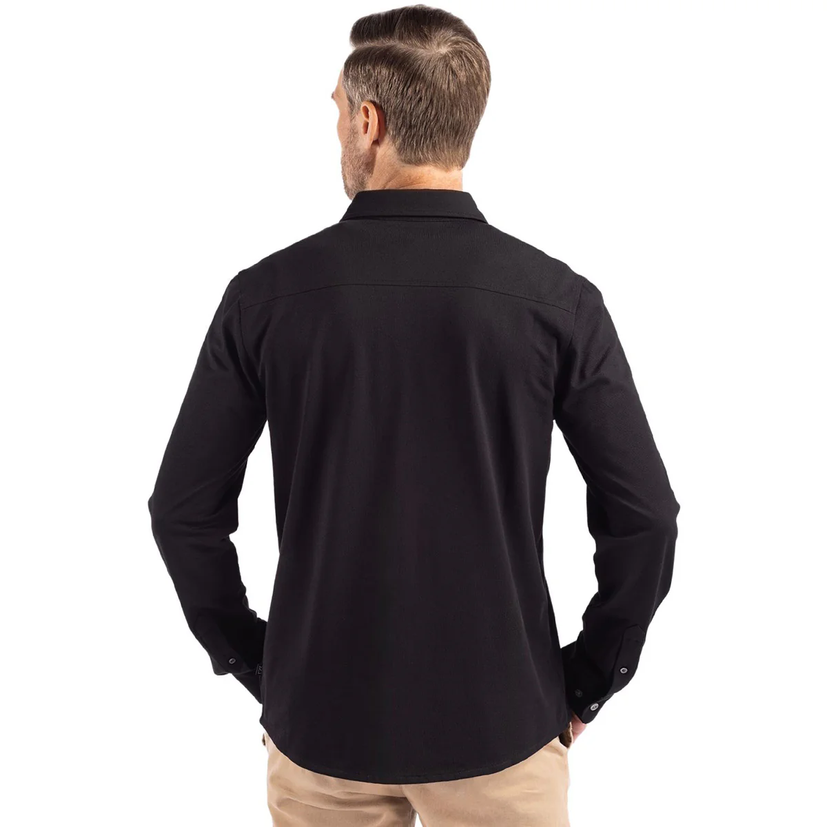 Cutter & Buck Men's Black Advantage Tri-Blend Eco Soft Pique Long Sleeve Knitted Button Down - Image 4