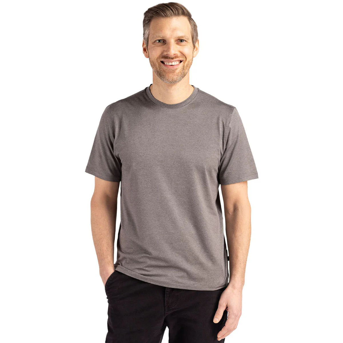 Cutter & Buck Men's Elemental Grey Coastline Epic Comfort Recycled Short Sleeve Tee - Image 3