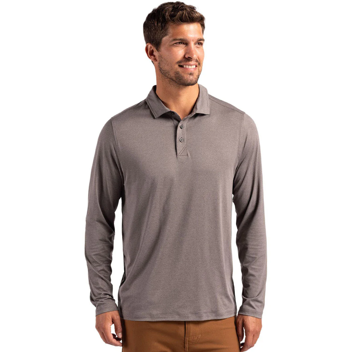 Cutter & Buck Men's Elemental Grey Coastline Epic Comfort Recycled Long Sleeve Polo - Image 3