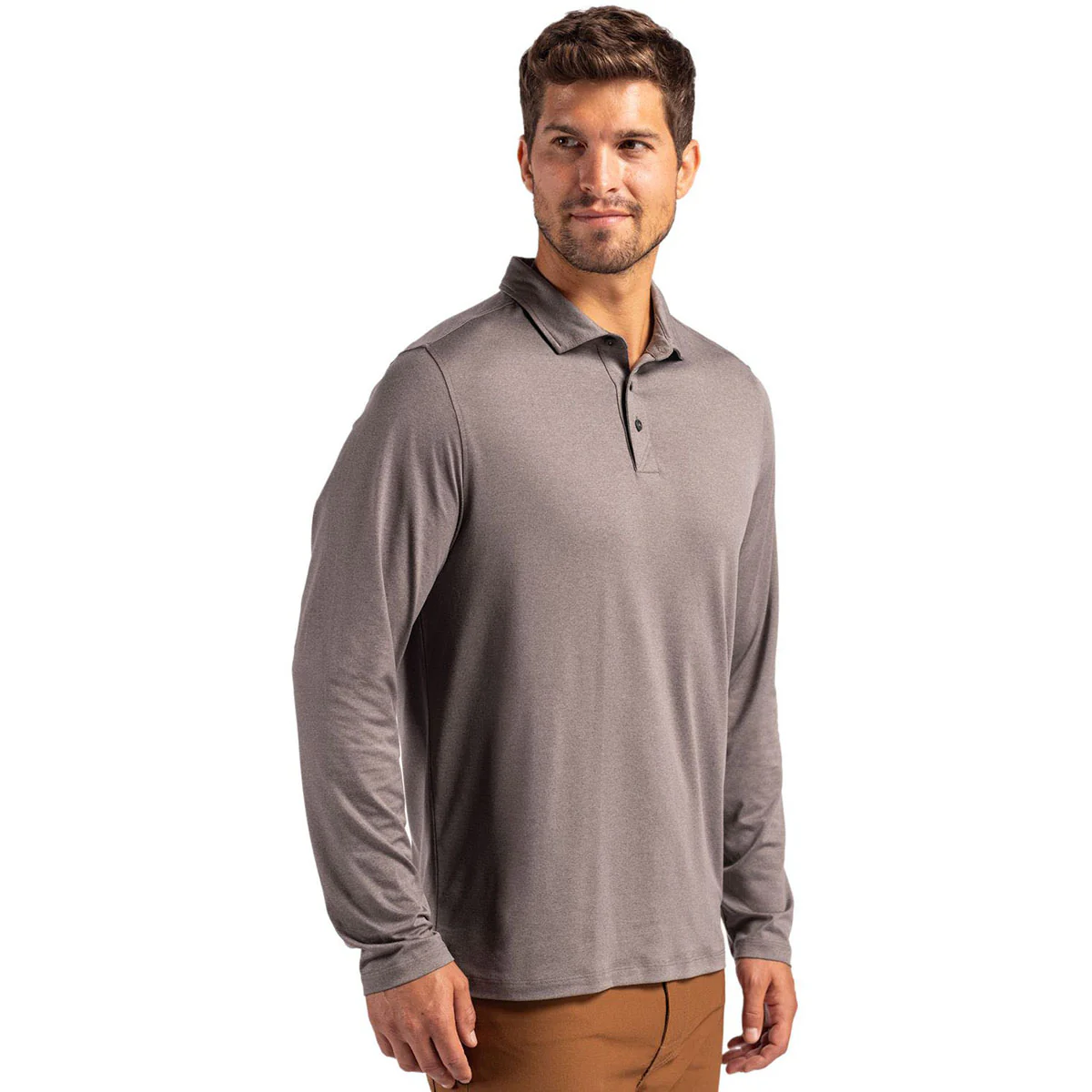 Cutter & Buck Men's Elemental Grey Coastline Epic Comfort Recycled Long Sleeve Polo - Image 5