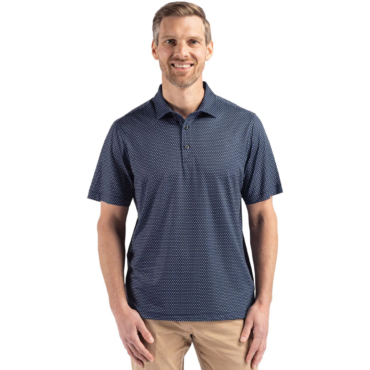 Cutter & Buck Men's Navy Blue Pike Eco Shadow Check Print Recycled Polo - Image 3