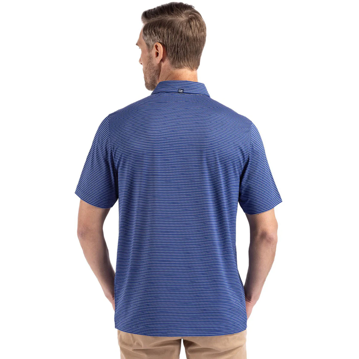 Cutter & Buck Men's Tour Blue/White Forge Eco Fine Line Stripe Stretch Recycled Polo - Image 4